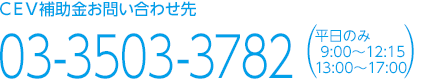ＣＥＶ補助金お問い合わせ先03-3503-3782(平日のみ 9:00〜12:15 13:00〜17:00)