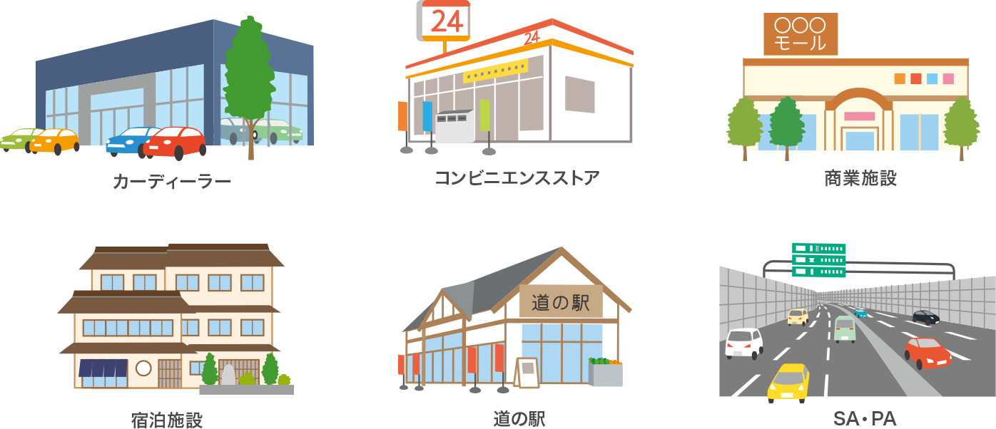 充電器設置の主な施設